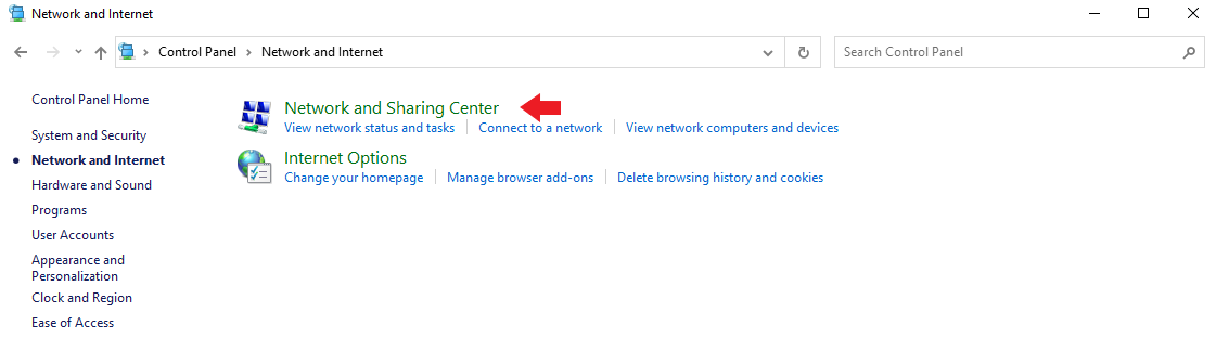 network and sharing center